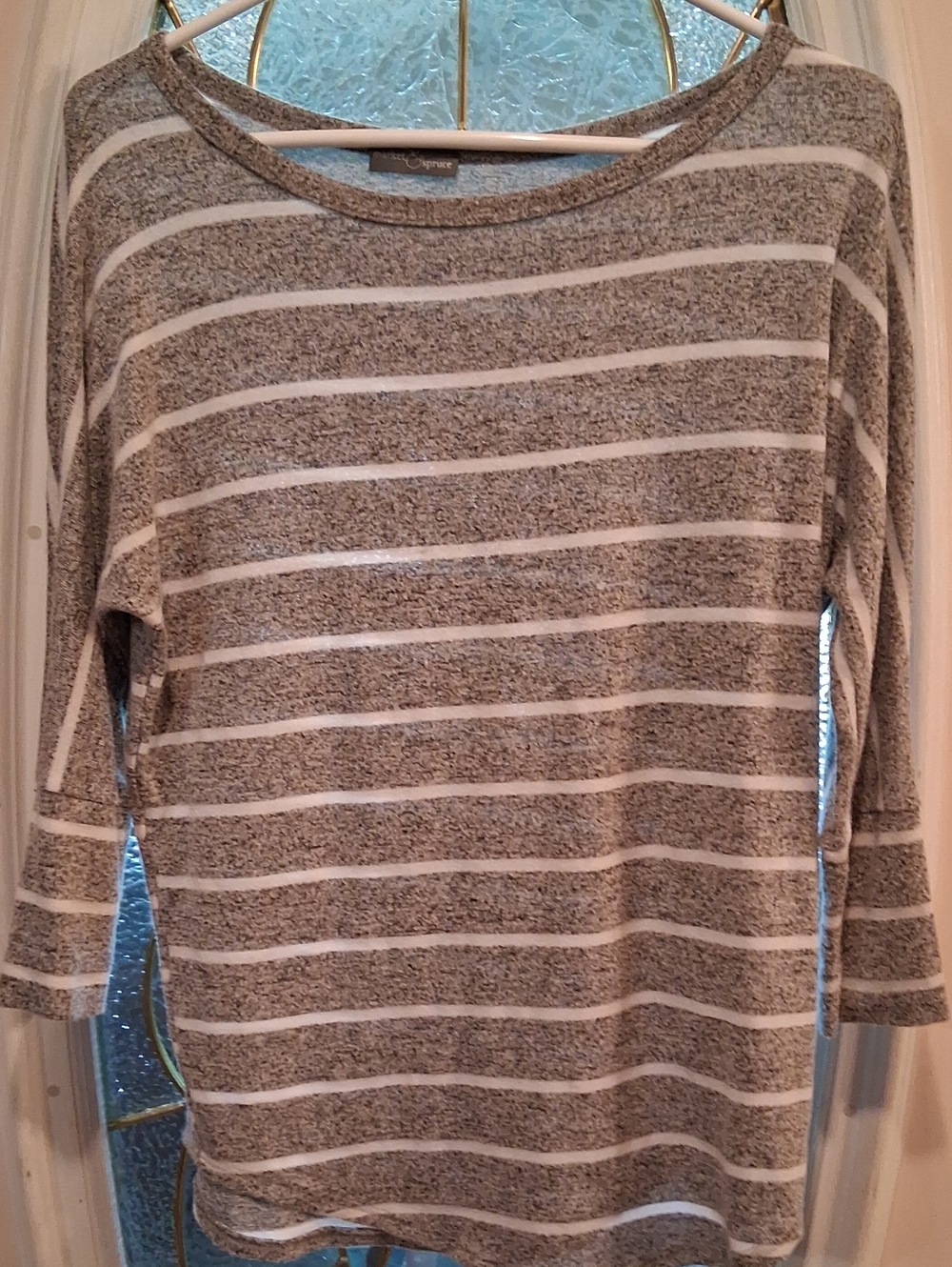 Striped Gray and White Women's Sweater - Lightweight Knit